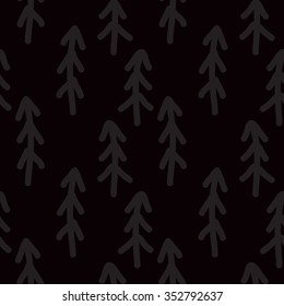 Seamless monochrome pattern with Christmas tree. Vector background. Hand drawn.
