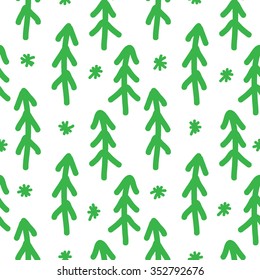 Seamless monochrome pattern with Christmas tree. Vector background. Hand drawn.