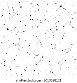 seamless monochrome pattern of constellations and stars