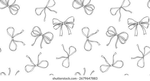 Patrón monocromático inconsútil con el arco de la coqueta, esquema de dibujos fijados, Ilustración vectorial aislada en blanco