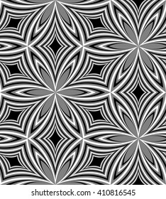 Seamless Monochrome  Pattern Of Curved Diamonds. Geometric Abstract Background. Suitable for textile, fabric, packaging and web design. Vector Illustration.