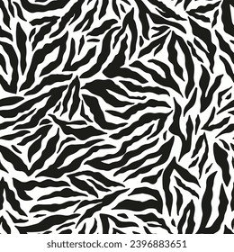 Seamless monochrome pattern design with abstract shapes. Zebra style vector texture. 