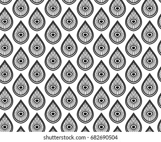 Seamless monochrome pattern with drops. Ornamental Pattern