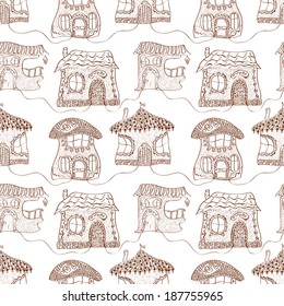 Seamless monochrome pattern of fabulous children's houses