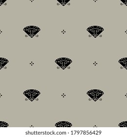 Seamless Monochrome Pattern With Faces Of Norse God Loki. 