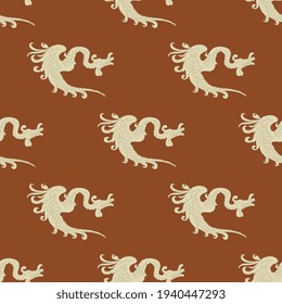 Seamless monochrome pattern with fantastic dragons.