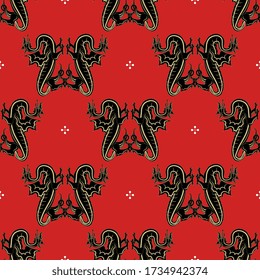 Seamless monochrome pattern with fantastic heraldic dragons.