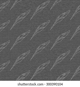 Seamless monochrome pattern with feathers. Background with textured overlay. Eps10 vector file