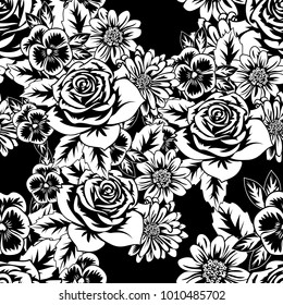 seamless monochrome pattern of flowers for greeting cards, background, price tags