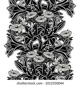 seamless monochrome pattern of flowers for greeting cards, background, price tags
