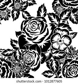 seamless monochrome pattern of flowers for greeting cards, background, price tags