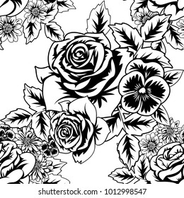 seamless monochrome pattern of flowers for greeting cards, background, price tags