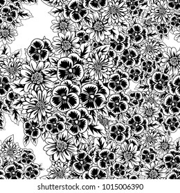 seamless monochrome pattern of flowers for greeting cards, background, price tags