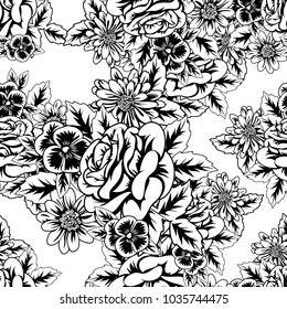 seamless monochrome pattern of flowers for greeting cards, background, price tags