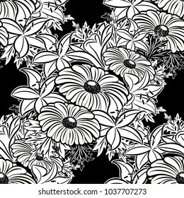 seamless monochrome pattern of flowers for greeting cards, background, price tags