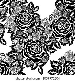 seamless monochrome pattern of flowers for greeting cards, background, price tags