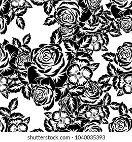 seamless monochrome pattern of flowers for greeting cards, background, price tags