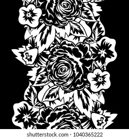 seamless monochrome pattern of flowers for greeting cards, background, price tags