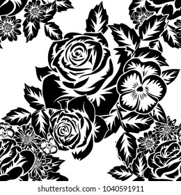 seamless monochrome pattern of flowers for greeting cards, background, price tags