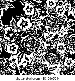 seamless monochrome pattern of flowers for greeting cards, background, price tags