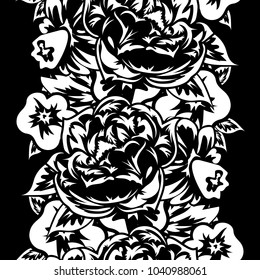 seamless monochrome pattern of flowers for greeting cards, background, price tags