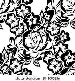 seamless monochrome pattern of flowers for greeting cards, background, price tags