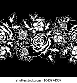 seamless monochrome pattern of flowers for greeting cards, background, price tags