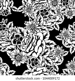 seamless monochrome pattern of flowers for greeting cards, background, price tags