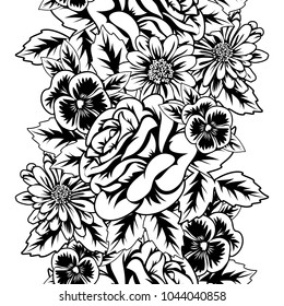 seamless monochrome pattern of flowers for greeting cards, background, price tags