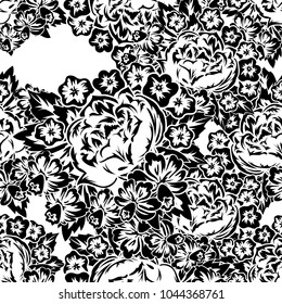 seamless monochrome pattern of flowers for greeting cards, background, price tags