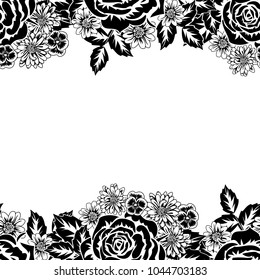 seamless monochrome pattern of flowers for greeting cards, background, price tags