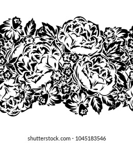 seamless monochrome pattern of flowers for greeting cards, background, price tags