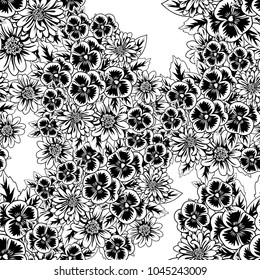 seamless monochrome pattern of flowers for greeting cards, background, price tags
