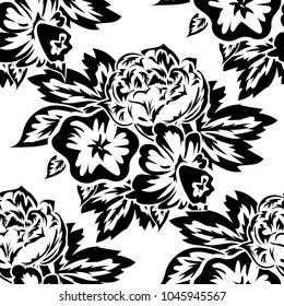 seamless monochrome pattern of flowers for greeting cards, background, price tags