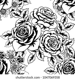 seamless monochrome pattern of flowers for greeting cards, background, price tags