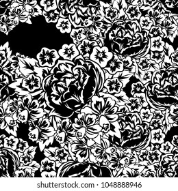 seamless monochrome pattern of flowers for greeting cards, background, price tags