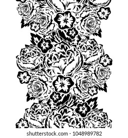 seamless monochrome pattern of flowers for greeting cards, background, price tags