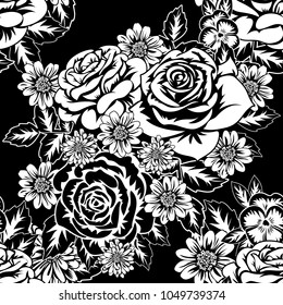 seamless monochrome pattern of flowers for greeting cards, background, price tags
