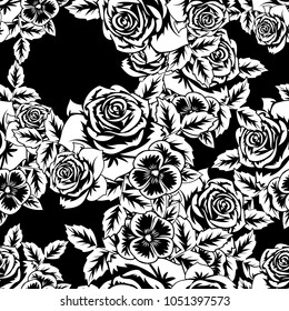 seamless monochrome pattern of flowers for greeting cards, background, price tags