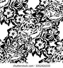 seamless monochrome pattern of flowers for greeting cards, background, price tags