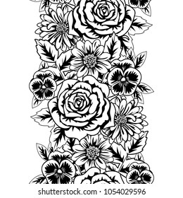 seamless monochrome pattern of flowers for greeting cards, background, price tags