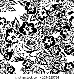 seamless monochrome pattern of flowers for greeting cards, background, price tags