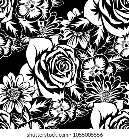 seamless monochrome pattern of flowers for greeting cards, background, price tags