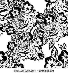 seamless monochrome pattern of flowers for greeting cards, background, price tags