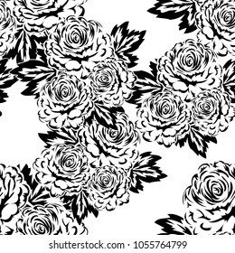 seamless monochrome pattern of flowers for greeting cards, background, price tags