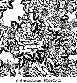 seamless monochrome pattern of flowers for greeting cards, background, price tags
