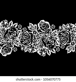 seamless monochrome pattern of flowers for greeting cards, background, price tags