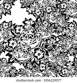 seamless monochrome pattern of flowers for greeting cards, background, price tags