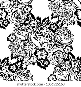 seamless monochrome pattern of flowers for greeting cards, background, price tags