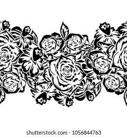 seamless monochrome pattern of flowers for greeting cards, background, price tags